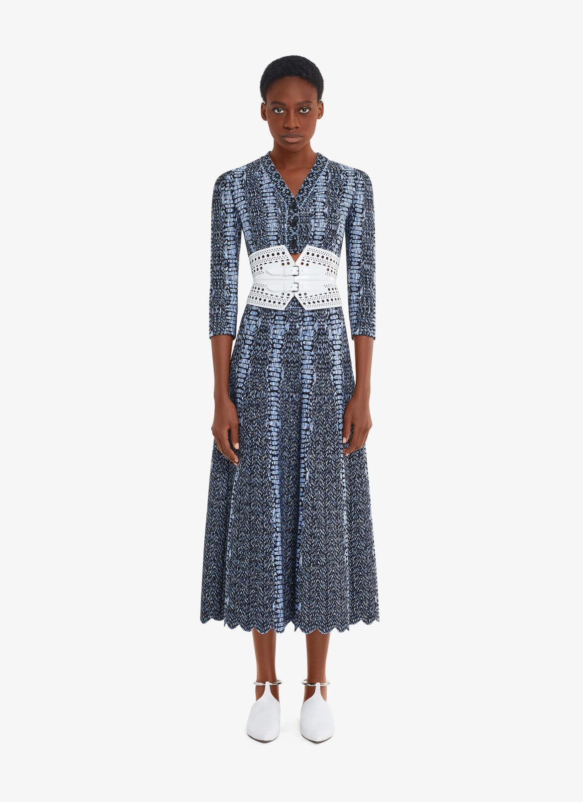 SHORT PYTHON KNIT CARDIGAN ALAÏA BLACK/BLUE SHORT PYTHON KNIT CARDIGAN